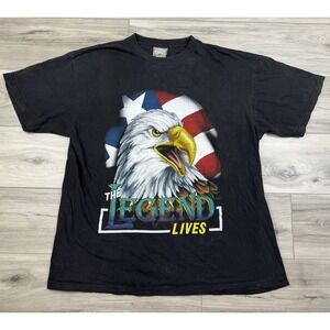 Vintage Thunder Sportswear Eagle American Flag “The Legend Lives” Biker Tee XL‎